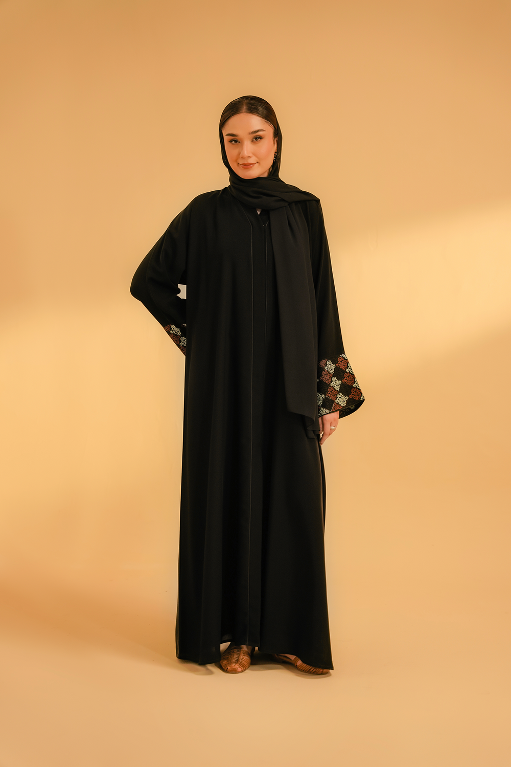 Cuff Embroidered Abaya Set | Black