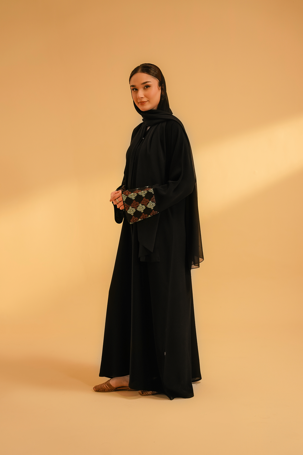 Cuff Embroidered Abaya Set | Black