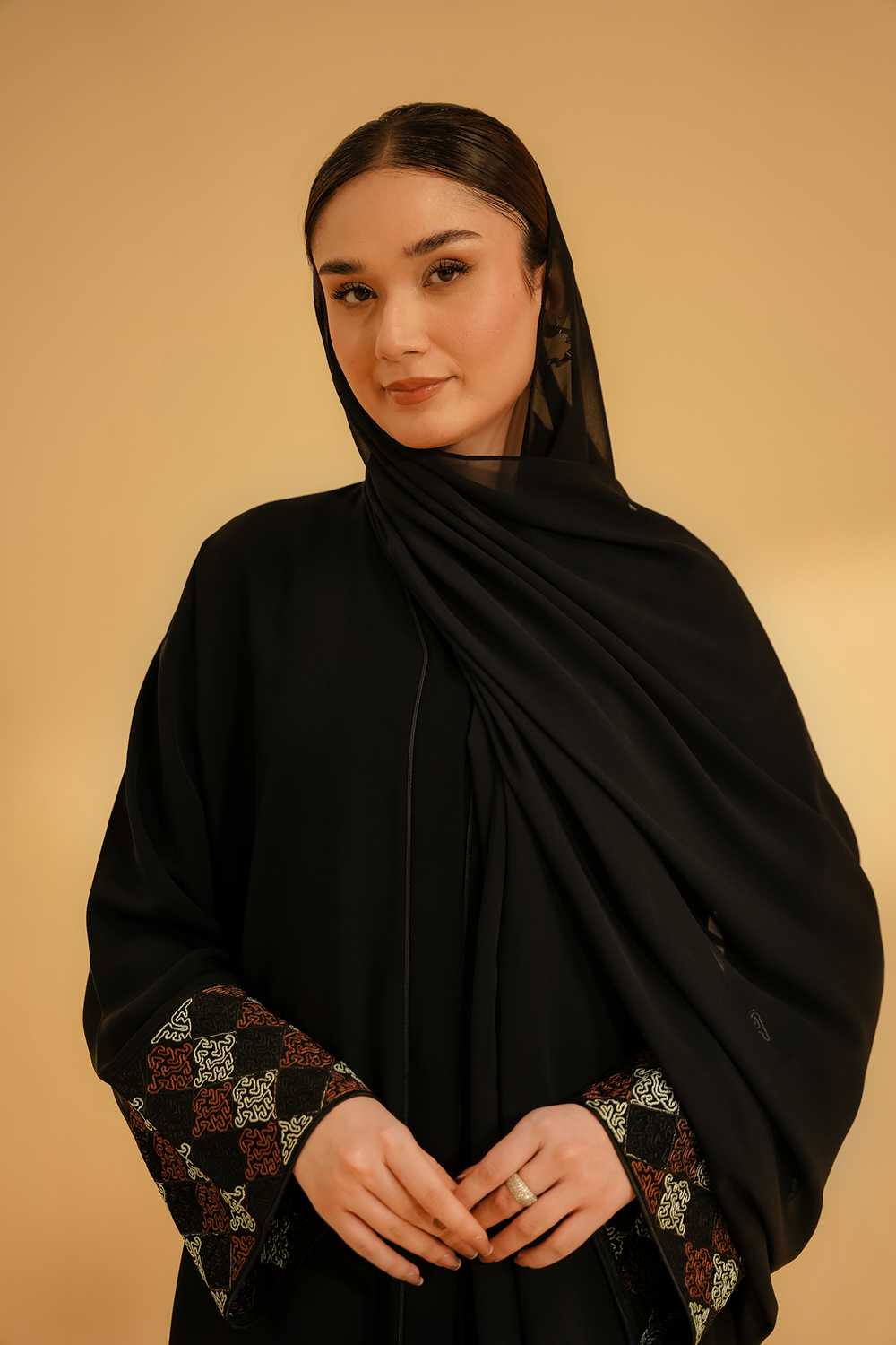 Cuff Embroidered Abaya Set | Black