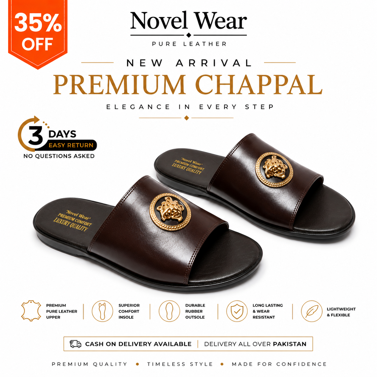 Leather Casuall Chapal-Brown